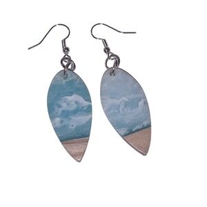 Oceanic Blue and‎ Tan Teardrop Earrings